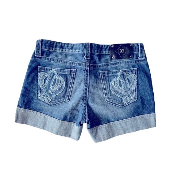 D9 Cuffed Rhinestone Denim blue jean shorts Size 31 - Picture 1 of 13
